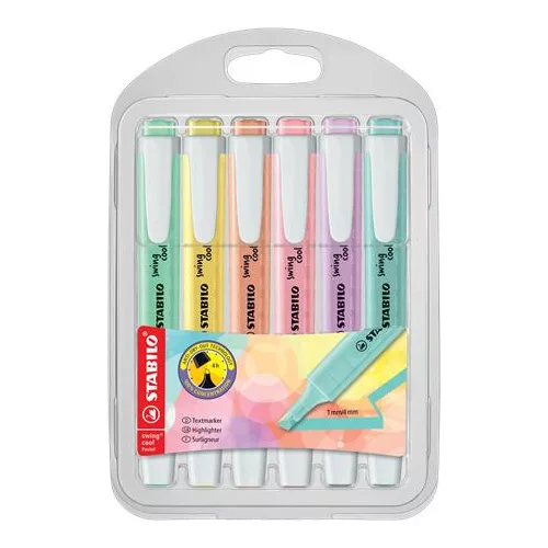Szövegkiemelő készlet, 1-4 mm, STABILO "Swing Cool Pastel", 6 különböző szín