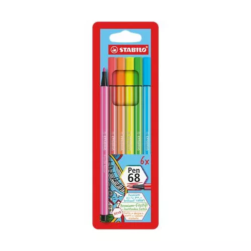 Filctoll készlet, 1 mm, STABILO "Pen 68", 6 neon szín