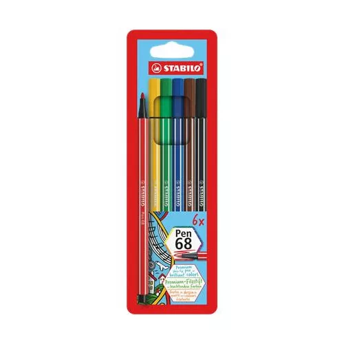 Filctoll készlet, 1 mm, STABILO "Pen 68", 6 különböző szín