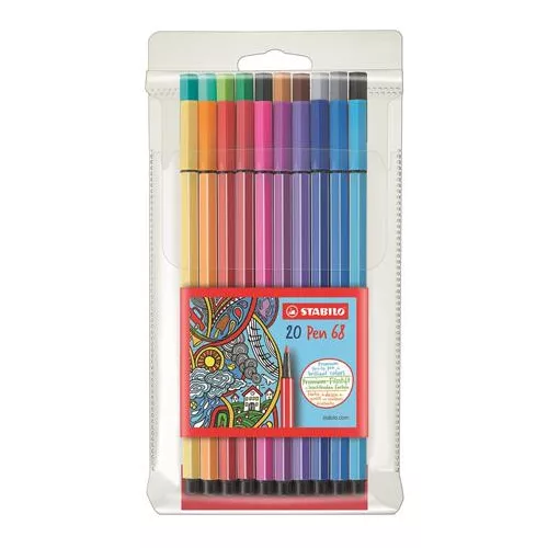 Filctoll készlet, 1 mm, STABILO "Pen 68", 20 különböző szín