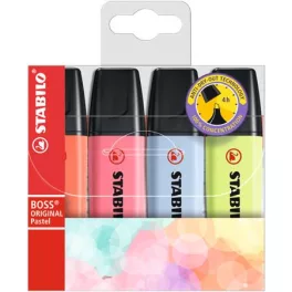   Szövegkiemelő készlet, 2-5 mm, STABILO "BOSS original Pastel3", 4 különböző szín