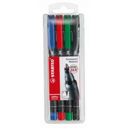   Alkoholos marker készlet, 1 mm, STABILO "OHPen M", 4 különböző szín