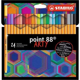   Tűfilc készlet, 0,4 mm, STABILO "Point 88 ARTY", 24 különböző szín