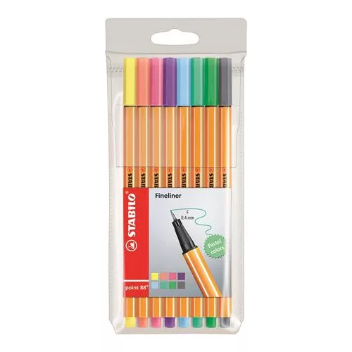 Tűfilc készlet, 0,4 mm, STABILO "Point 88", 8 pasztell szín