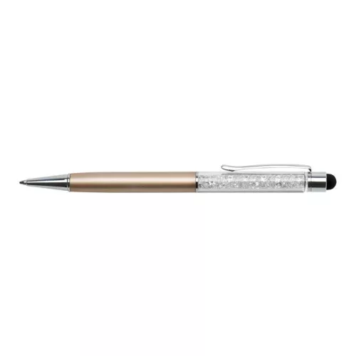 Golyóstoll, arany, felül fehér SWAROVSKI® kristállyal töltve, érintővel, 14 cm, ART CRYSTELLA®