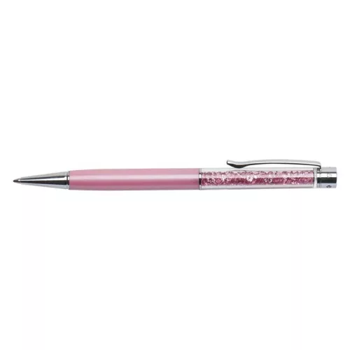 Golyóstoll, rózsaszín, felül rózsaszín SWAROVSKI® kristállyal töltve, 14 cm, ART CRYSTELLA®