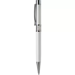   Golyóstoll, fehér, középen fehér SWAROVSKI® kristállyal töltve, 14cm, ART CRYSTELLA®