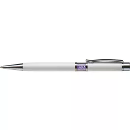   Golyóstoll, fehér, középen orgonalila SWAROVSKI® kristállyal töltve, 14cm, ART CRYSTELLA®