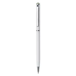   Golyóstoll, fehér "SLIM", peridot zöld SWAROVSKI® kristállyal, 13 cm, ART CRYSTELLA®