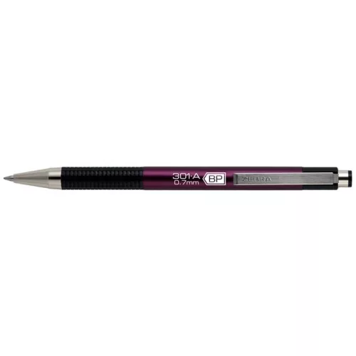 Golyóstoll, 0,24 mm, nyomógombos, mályva tolltest, ZEBRA "F-301 A", kék
