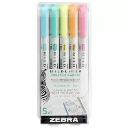  Szövegkiemelő készlet, 1,4/4,0 mm, kétvégű, ZEBRA "Mildliner Fluorescent", 5 szín
