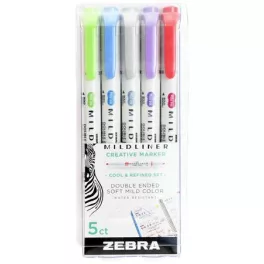   Szövegkiemelő készlet, 1,4/4,0 mm, kétvégű ZEBRA "Mildliner Cool & Refined" 5 szín