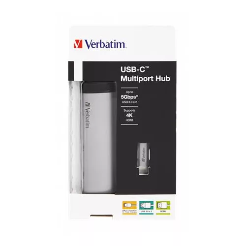 USB elosztó-HUB, USB-C/USB 3.0/HDMI, VERBATIM