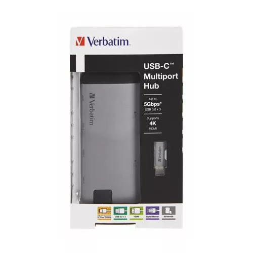 USB elosztó-HUB, USB-C/USB 3.0/HDMI/Ethernet/SD/microSD, VERBATIM