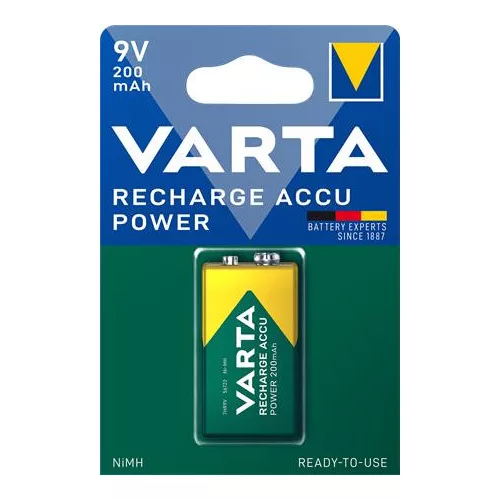Tölthető elem, 9V, 1x200 mAh, előtöltött, VARTA "Power"