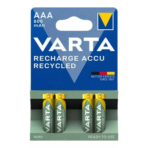 Tölthető elem, AAA mikro, újrahasznosított, 4x800 mAh, VARTA