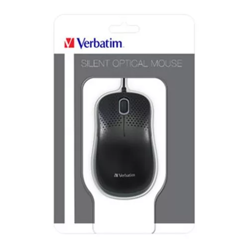 Egér, vezetékes, optikai, normál méret, USB, VERBATIM "Silent", fekete