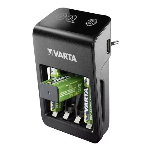 Elemtöltő, AA/AAA/9V, 4xAA 2100 mAh, LCD kijelző, VARTA "Plug"